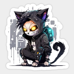 Hacker Cat Cyberpunk Sticker